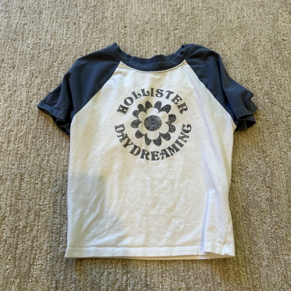 Hollister White and Gray Short Sleeve Tee